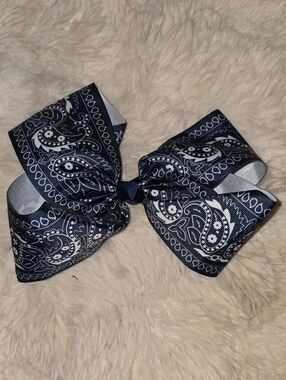 Navy Bandana Print Hair Bow With Clip